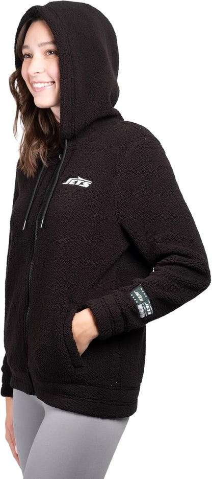 NFL Official Women's Full Zip Super Soft Sherpa Hoodie Sweatshirt Jacket - Warm Fleece Blend|New York Jets