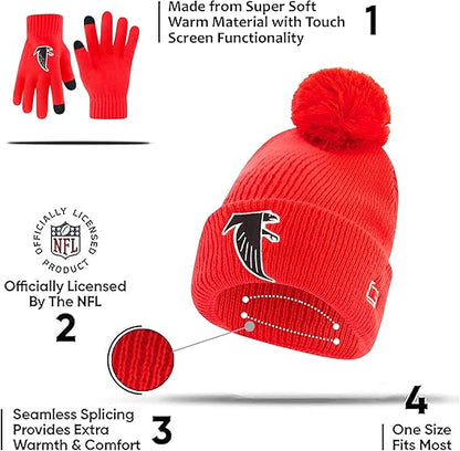 Ultra Game NFL Official Adults Super Soft Winter Beanie Knit Hat with Extra Warm Touch Screen Gloves, Denver Broncos, Team Color, 1SIZE|Denver Broncos