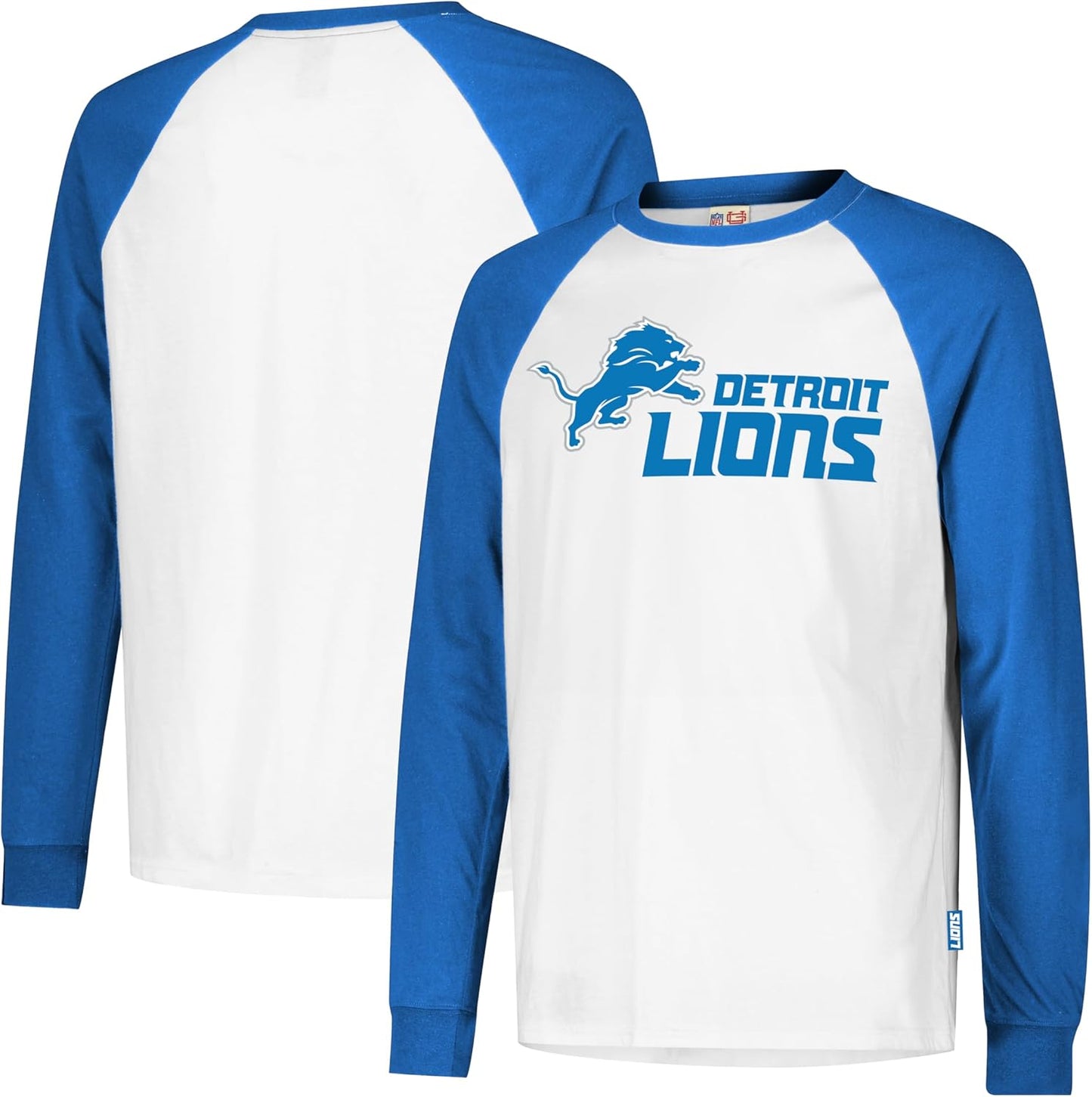 Ultra Game NFL Official Adults Super Soft Raglan Baseball Long Sleeve T-Shirt, Detroit Lions, White|Detroit Lions