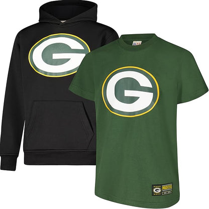 Ultra Game NFL Official Youth Super Soft T-Shirt & Hoodie Sweatshirt Set, Green Bay Packers|Green Bay Packers