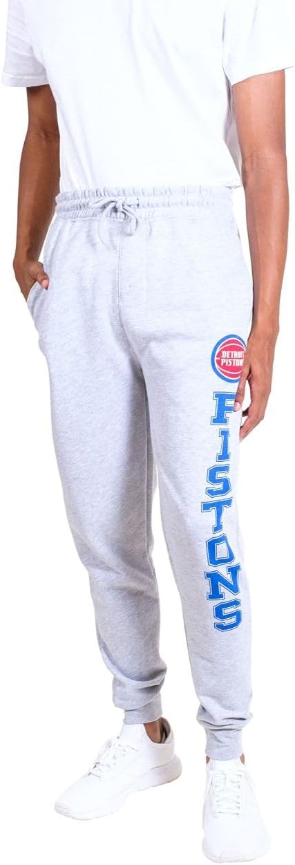 Ultra Game NBA Official Men’s Super Soft Jogger Sweatpants - Unisex, Detroit Pistons, Heather Gray|Detroit Pistons