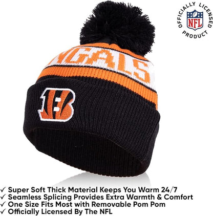 NFL Official Youth Super Soft Winter Beanie Knit Hat With Extra Warm Touch Screen Gloves|Cincinnati Bengals