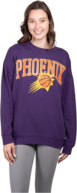 Ultra Game NBA Official Women's Extra Soft Fleece Distressed Oversized Pullover Sweatshirt, Phoenix Suns, Team Color|Phoenix Suns