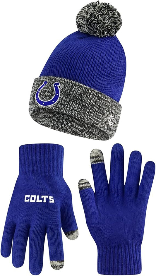 Ultra Game NFL Official Adults Super Soft Two Tone Winter Beanie Knit Hat with Extra Warm Touch Screen Gloves, Indianapolis Colts, Team Color, One Size|Indianapolis Colts