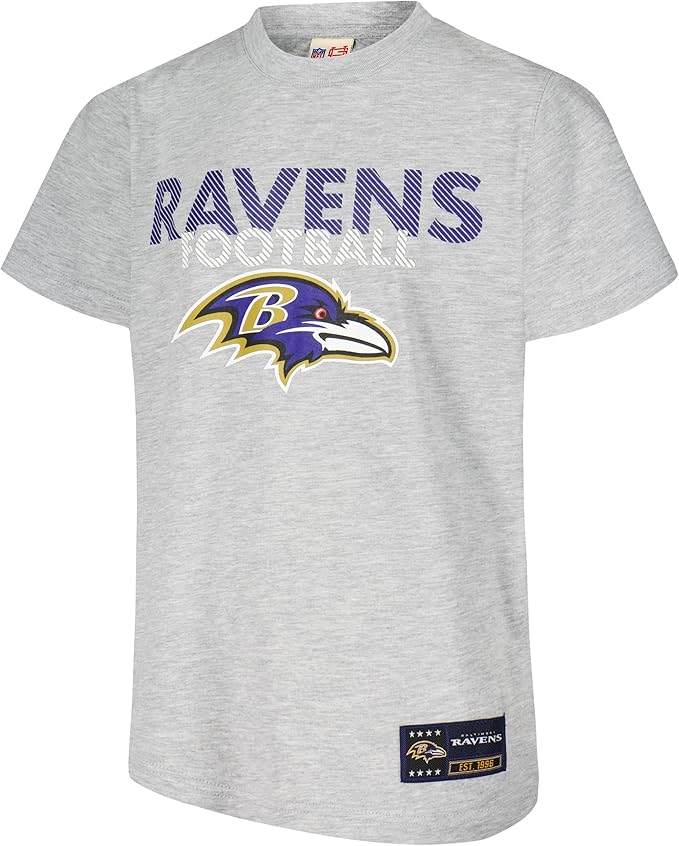 Ultra Game NFL Official Youth Super Soft Game Day T-Shirt, Baltimore Ravens, Heather Gray|Baltimore Ravens