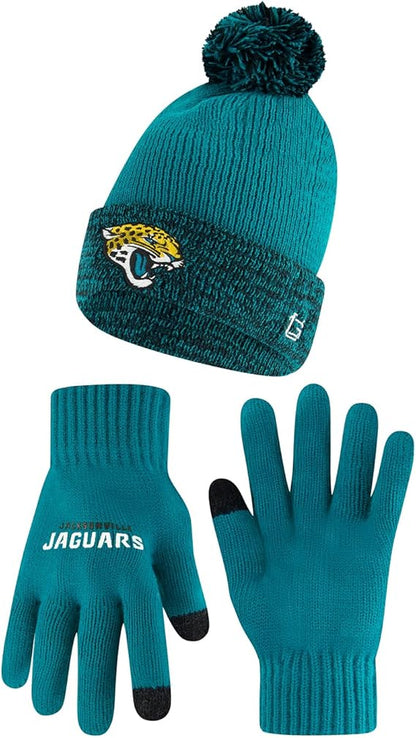 Ultra Game NFL Official Adults Super Soft Two Tone Winter Beanie Knit Hat with Extra Warm Touch Screen Gloves, Jacksonville Jaguars, Team Color, One Size|Jacksonville Jaguars