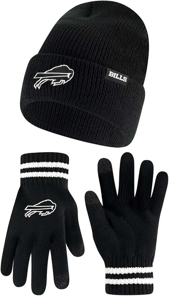 Ultra Game NFL Official Adults Super Soft Marled Winter Beanie Knit Hat with Extra Warm Touch Screen Gloves, Buffalo Bills, Black, One Size|Buffalo Bills