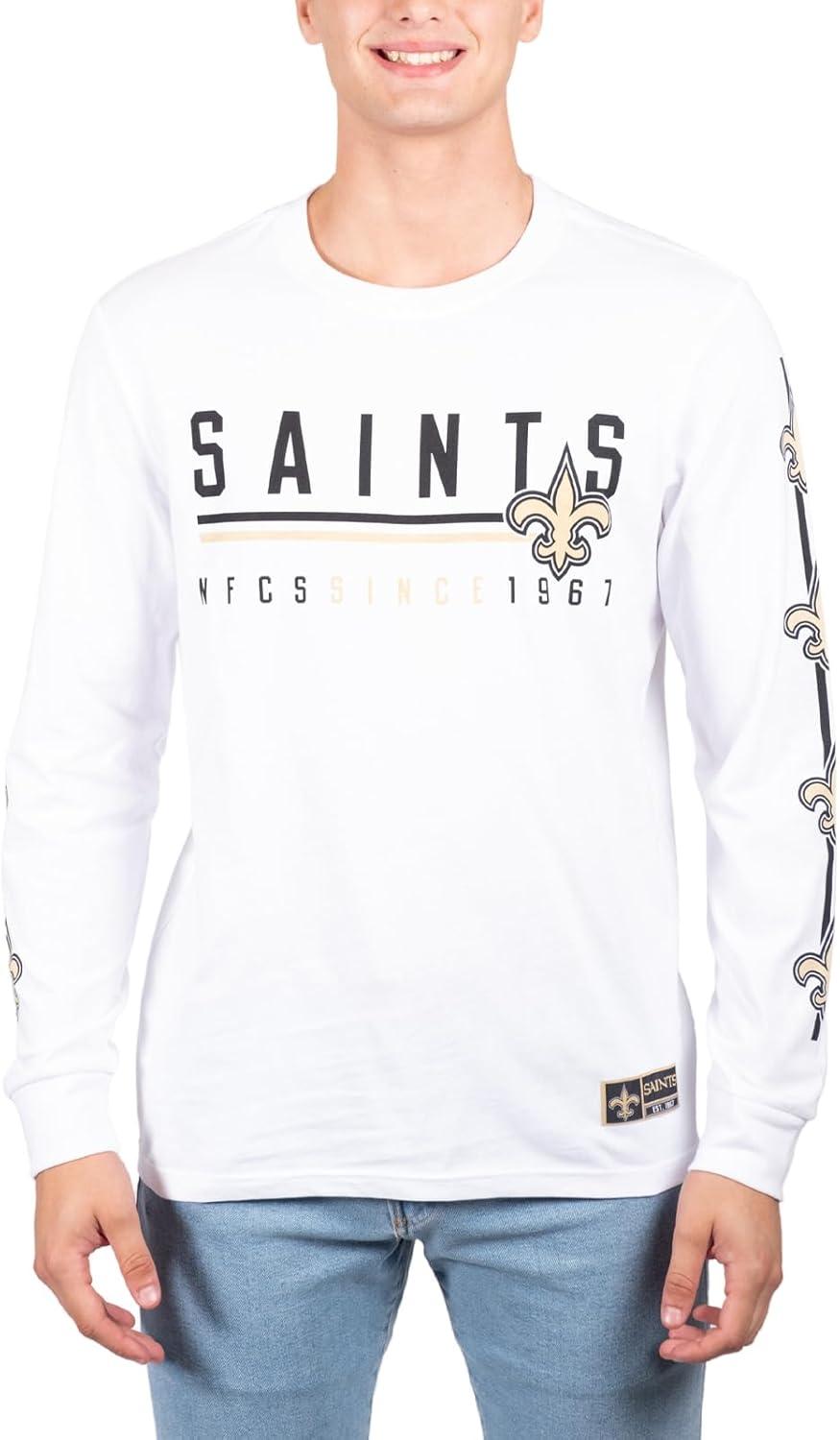 Ultra Game NFL Official Adults Super Soft Supreme Long Sleeve T-Shirt - Unisex, New Orleans Saints, White|New Orleans Saints