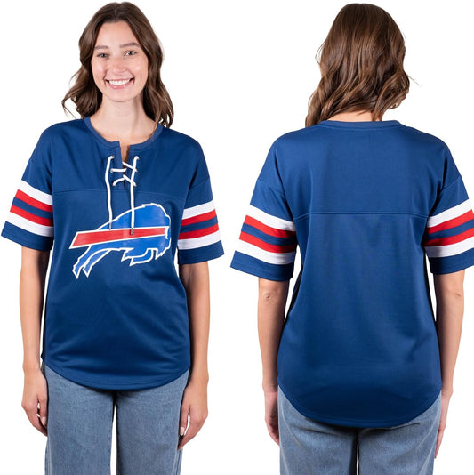 NFL Buffalo Bills Womens Standard Lace Up Tee Shirt Penalty Box|Buffalo Bills