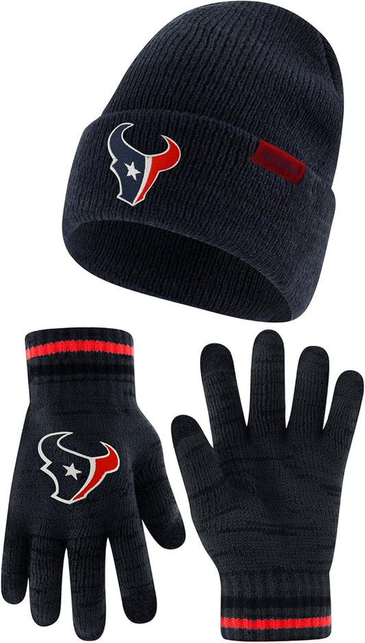 Ultra Game NFL Official Adults Unisex Super Soft Winter Beanie Knit Hat With Extra Warm Touch Screen Gloves, Houston Texans, Team Color 1, 1SIZE|Houston Texans