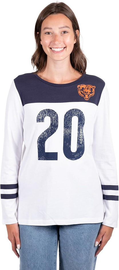 Ultra Game NFL Official Women's Super Soft Raglan Vintage Baseball T-Shirt, Chicago Bears, White|Chicago Bears