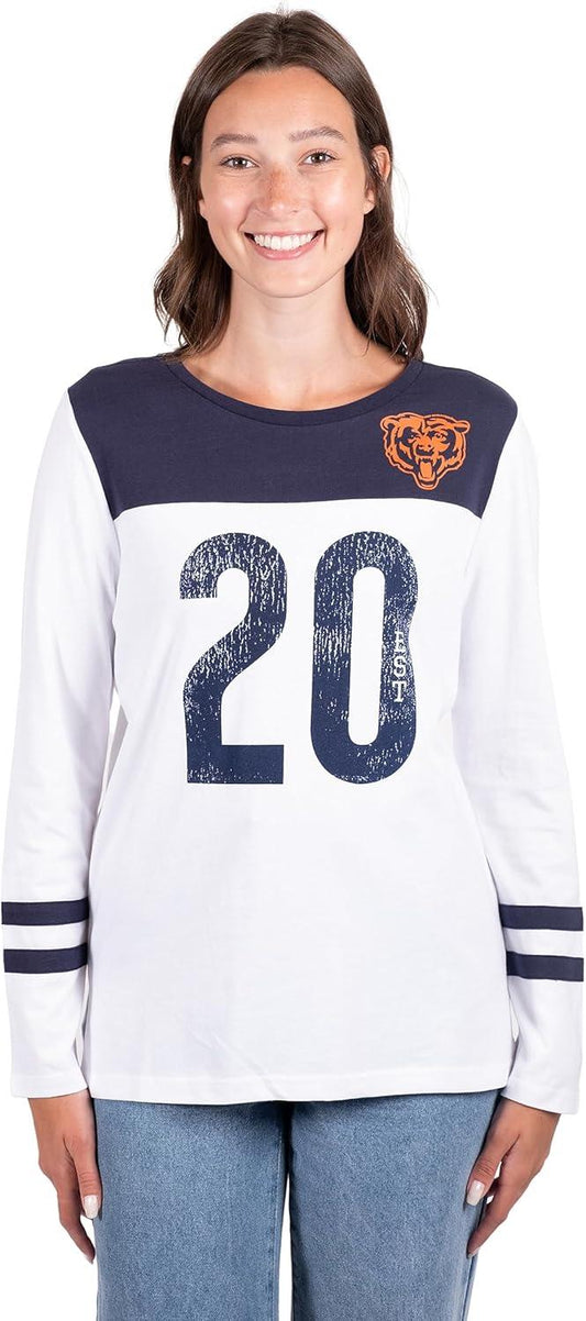 Ultra Game NFL Official Women's Super Soft Raglan Vintage Baseball T-Shirt, Chicago Bears, White|Chicago Bears