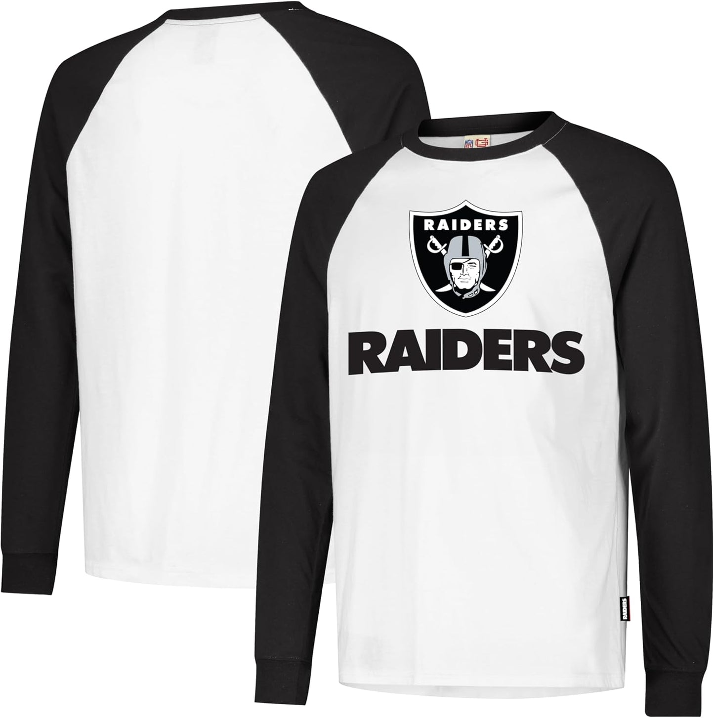 Ultra Game NFL Official Adults Super Soft Raglan Baseball Long Sleeve T-Shirt, Las Vegas Raiders, White|Las Vegas Raiders