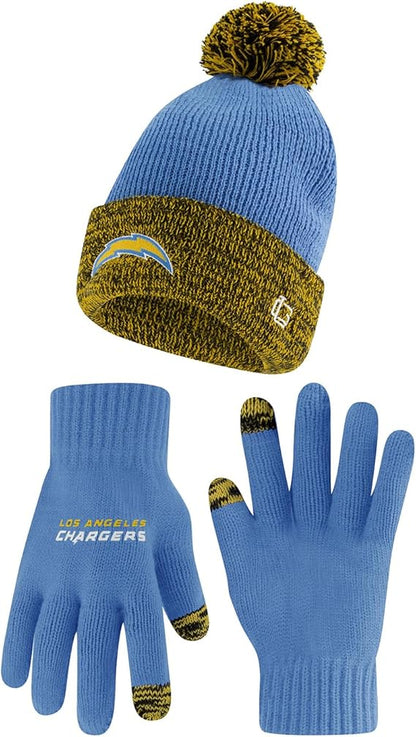 Ultra Game NFL Official Youth Super Soft Two Tone Winter Beanie Knit Hat with Extra Warm Touch Screen Gloves, Los Angeles Chargers, Team Color, One Size|Los Angeles Chargers