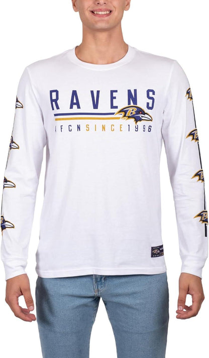 Ultra Game NFL Official Adults Super Soft Supreme Long Sleeve T-Shirt - Unisex, Baltimore Ravens, White|Baltimore Ravens