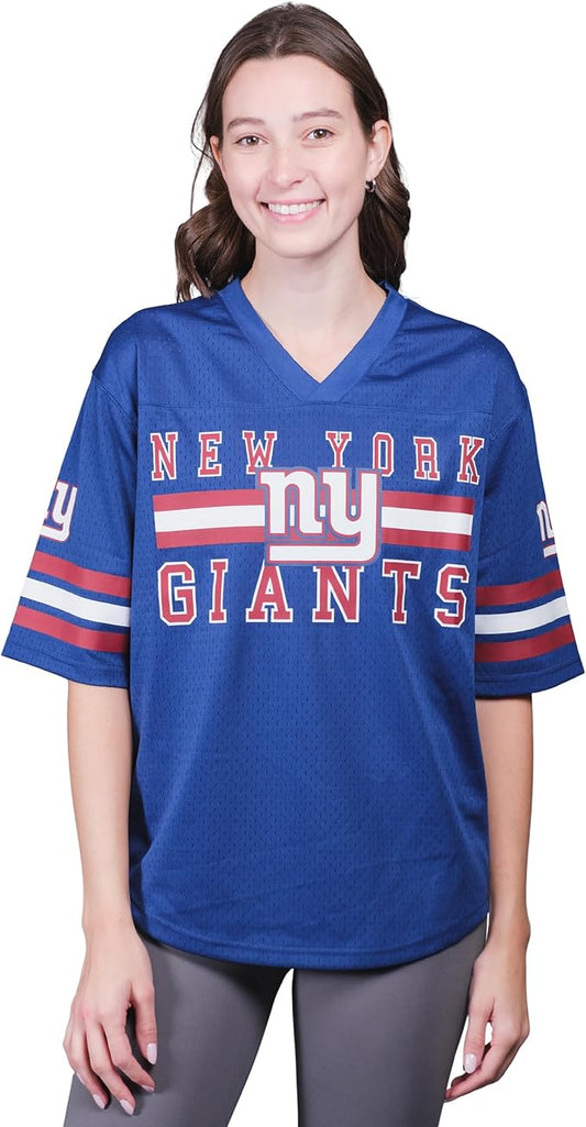 Ultra Game NFL Official Women's Soft Mesh Vintage Gameday Shirt, New York Giants, Team Color|New York Giants