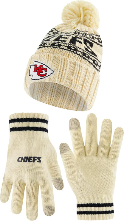 NFL Official Adults Super Soft Cable Knit Winter Beanie Knit Hat with Extra Warm Touch Screen Gloves, Kansas City Chiefs, One Size|Kansas City Chiefs