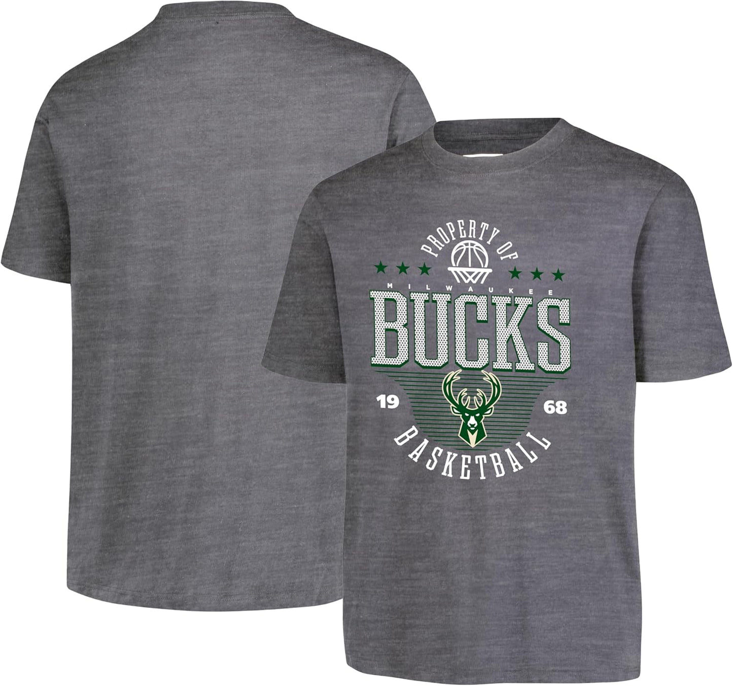 Ultra Game NBA Official Youth Super Soft Mad Props T-Shirt, Milwaukee Bucks, Heather Charcoal|Milwaukee Bucks