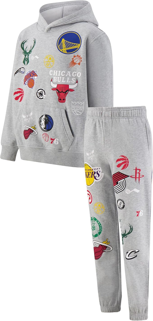 Ultra Game Youth's NBA Official Super Soft Hoodie Sweatshirt & Joggers Sweatpants Set, Multi-Team, Heather Gray|Multi-Team