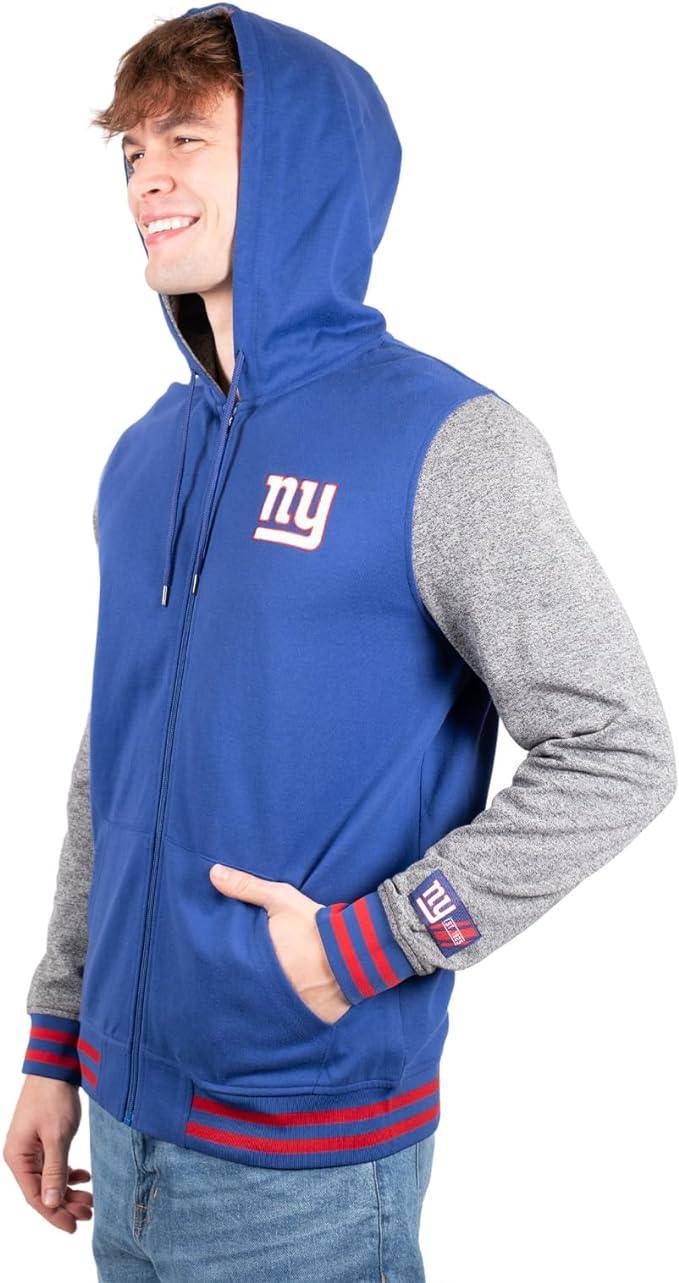 Ultra Game NFL Official Adults Ultimate Full Zip Varsity Hoodie Sweatshirt Jacket - Unisex, New York Giants, Team Color|New York Giants