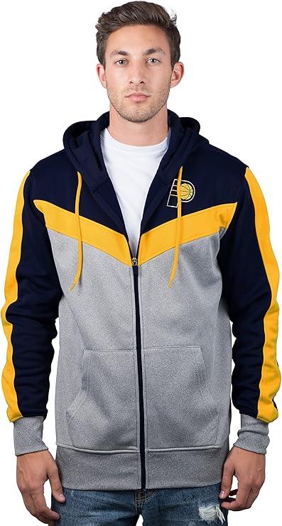 Ultra Game NBA Official Men’s Contrast Back Cut Full Zip Hoodie Sweatshirt - Unisex, Indiana Pacers, Team Color|Indiana Pacers