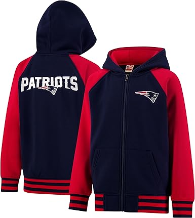 Ultra Game NFL Official Boy's Super Soft Full Zip Varsity Hoodie Sweatshirt, New England Patriots, Team Color 2024|New England Patriots