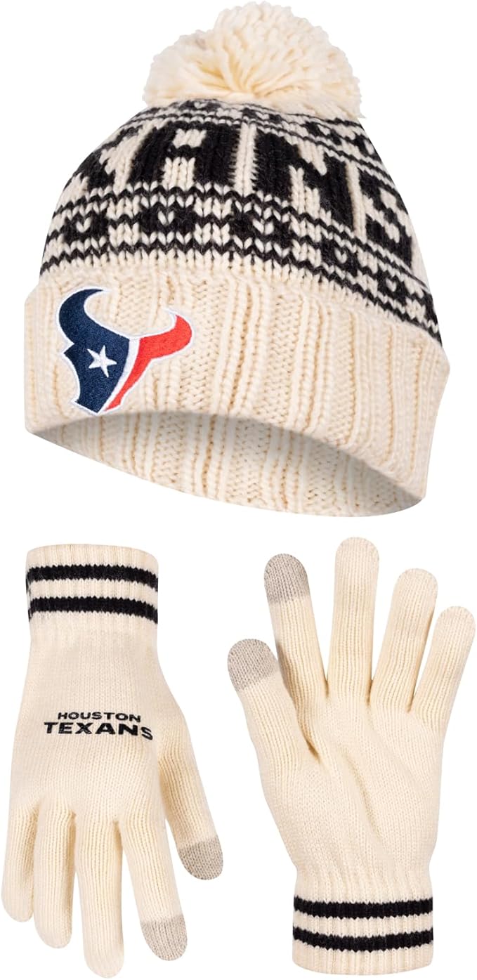 NFL Official Adults Super Soft Cable Knit Winter Beanie Knit Hat with Extra Warm Touch Screen Gloves|Houston Texans