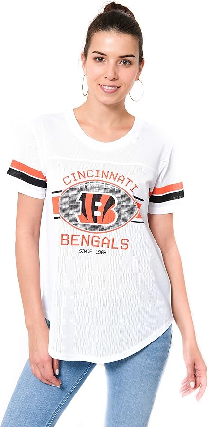 NFL Cincinnati Bengals Womens Soft Mesh Jersey Varsity Tee Shirt|Cincinnati Bengals