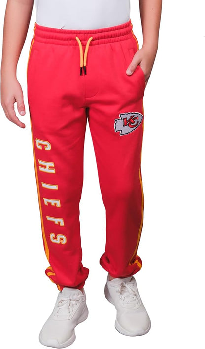 Ultra Game NFL Official Youth Super Soft Game Day Striped Jogger Sweatpants, Kansas City Chiefs, Team Color|Kansas City Chiefs