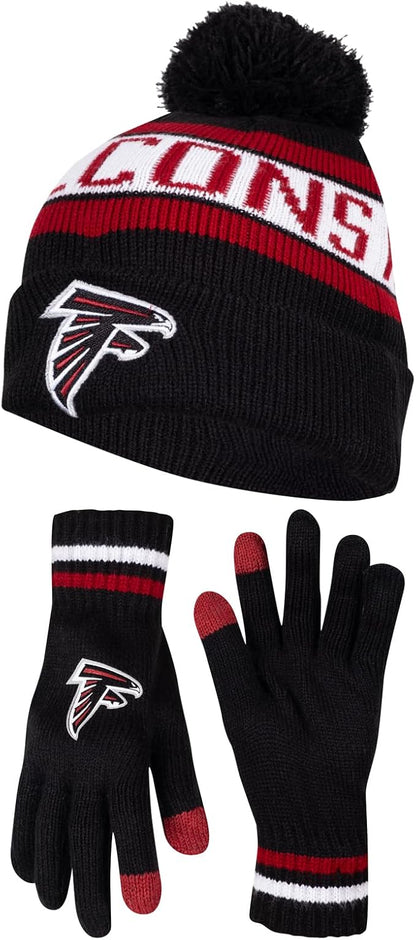 Ultra Game NFL Official Adults Unisex Super Soft Winter Beanie Knit Hat With Extra Warm Touch Screen Gloves, Atlanta Falcons, Team Color, 1SIZE|Atlanta Falcons