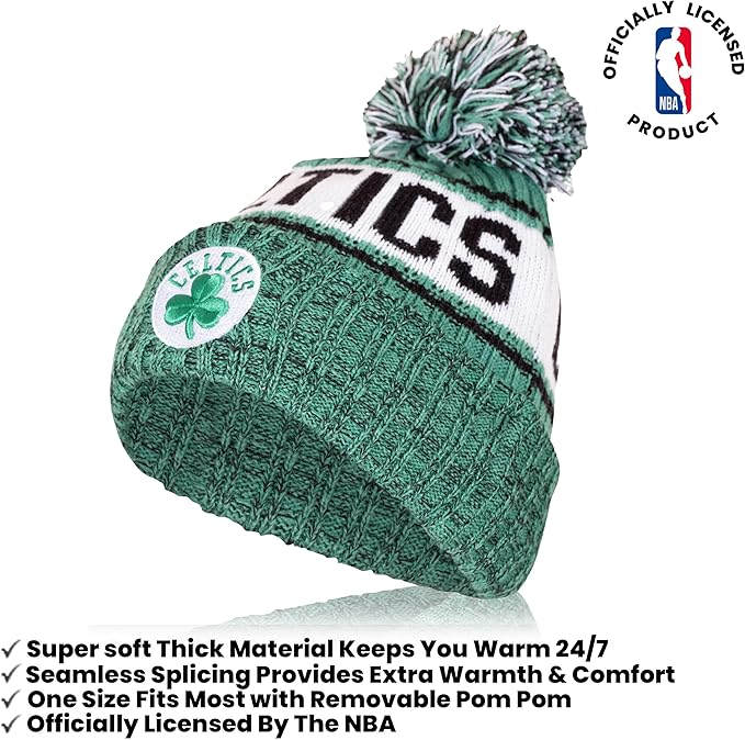 Ultra Game NBA Official Boys Girls Super Soft Winter Beanie Knit Hat With Extra Warm Touch Screen Gloves, Boston Celtics, Team Color, 1SIZE|Boston Celtics