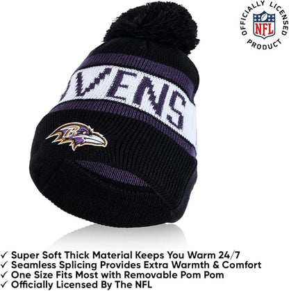 Ultra Game NFL Official Adults Unisex Super Soft Winter Beanie Knit Hat With Extra Warm Touch Screen Gloves, Baltimore Ravens, Team Color, 1 SIZE|Baltimore Ravens