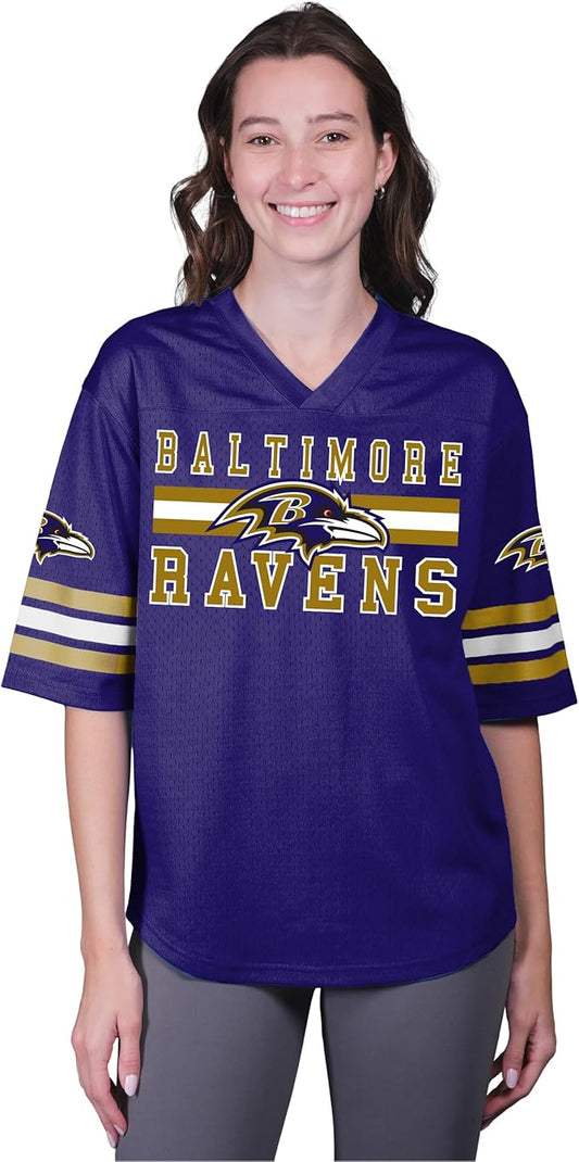 Ultra Game NFL Official Women's Soft Mesh Vintage Gameday Shirt, Baltimore Ravens, Team Color|Baltimore Ravens