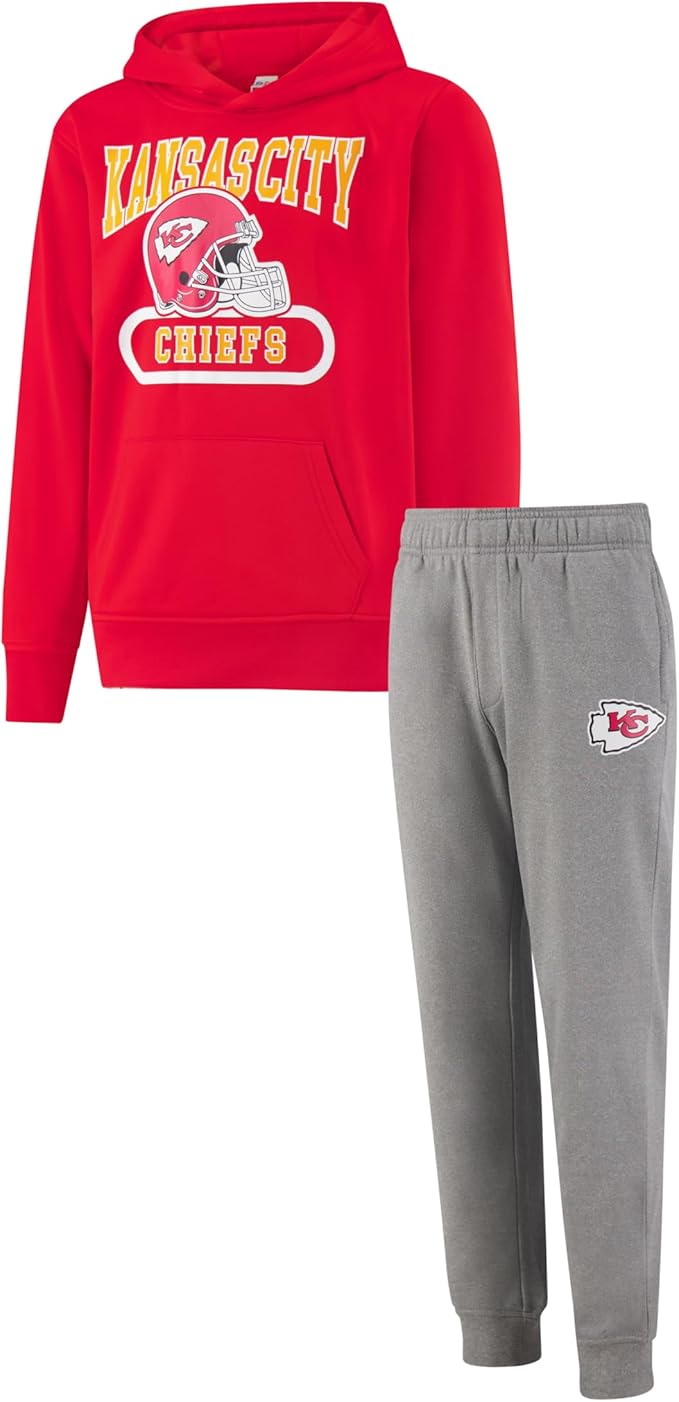 NFL Official Youth Super Soft Jogger & Hoodie Sweatshirt Set|Kansas City Chiefs