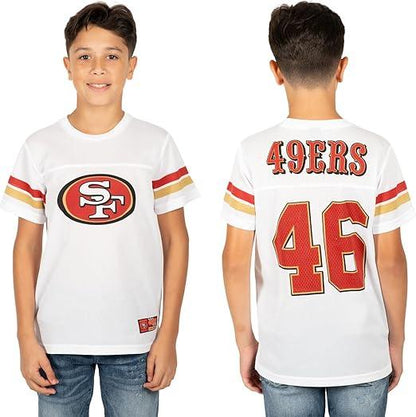 Ultra Game NFL Official Youth Super Soft Game Day Mesh Jersey Shirt, San Francisco 49ers, White|San Francisco 49ers