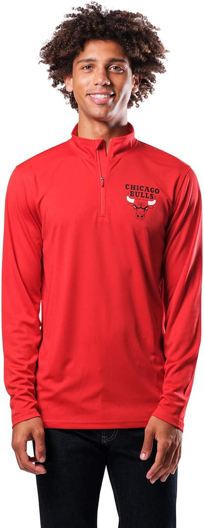 Ultra Game NBA Official Men’s Quarter Zip Long Sleeve Pullover T-Shirt - Unisex Chicago Bulls|Chicago Bulls