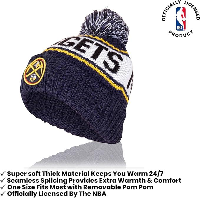 Ultra Game NBA Official Boys Girls Super Soft Winter Beanie Knit Hat With Extra Warm Touch Screen Gloves, Denver Nuggets, Team Color, 1SIZE|Denver Nuggets