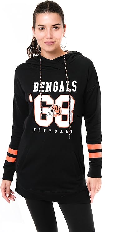 NFL Cincinnati Bengals Womens Soft French Terry Tunic Hoodie Pullover Sweatshirt|Cincinnati Bengals