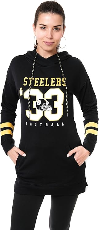 NFL Womens Soft French Terry Tunic Hoodie Pullover Sweatshirt|Pittsburgh Steelers