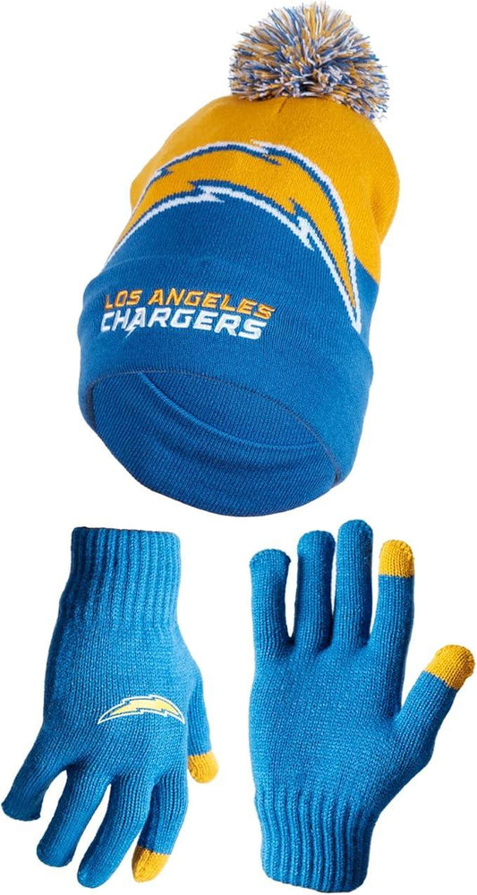 Ultra Game NFL Official Adults Unisex Super Soft Winter Beanie Knit Hat With Extra Warm Touch Screen Gloves, Los Angeles Chargers, Team Color, 1SIZE|Los Angeles Chargers