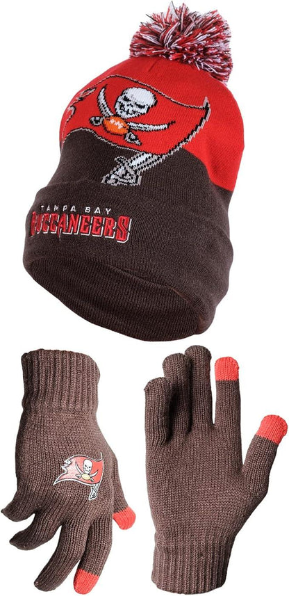 Ultra Game NFL Official Adults Unisex Super Soft Winter Beanie Knit Hat With Extra Warm Touch Screen Gloves, Tampa Bay Buccaneers, Team Color, 1SIZE|Tampa Bay Buccaneers