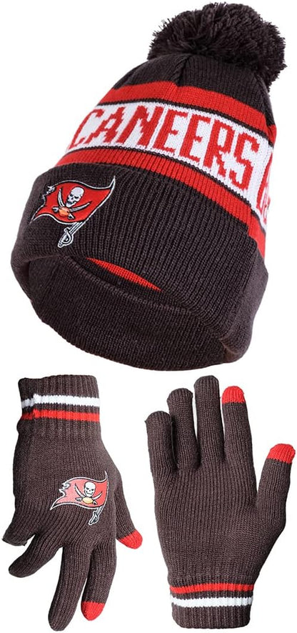 Ultra Game NFL Official Adults Unisex Super Soft Winter Beanie Knit Hat With Extra Warm Touch Screen Gloves, Tampa Bay Buccaneers, Team Color, 1SIZE|Tampa Bay Buccaneers