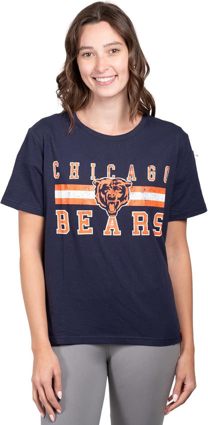 Ultra Game NFL Official Women's Distressed Graphics Super Soft Crew Neck T-Shirt, Chicago Bears, Team Color|Chicago Bears