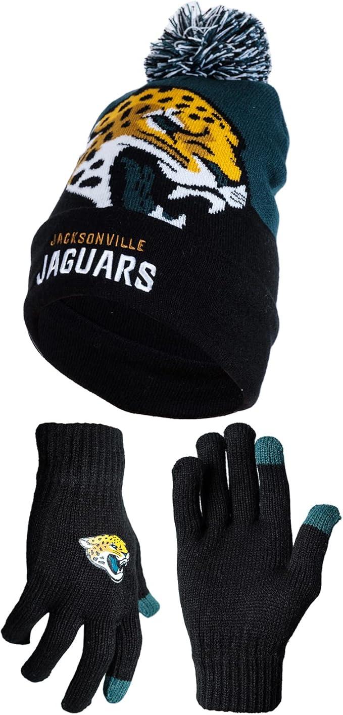 Ultra Game NFL Official Adults Unisex Super Soft Winter Beanie Knit Hat With Extra Warm Touch Screen Gloves, Jacksonville Jaguars, Team Color, 1SIZE|Jacksonville Jaguars