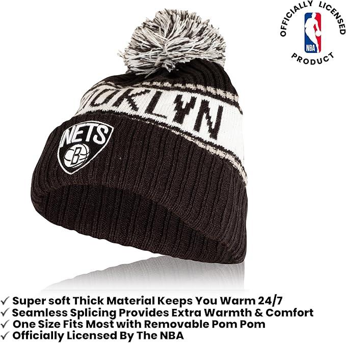 Ultra Game NBA Official Men’s Super Soft Winter Beanie Knit Hat With Extra Warm Touch Screen Gloves - Unisex, Brooklyn Nets, Team Color, 1SIZE|Brooklyn Nets