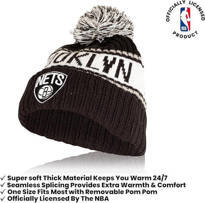 Ultra Game NBA Official Men’s Super Soft Winter Beanie Knit Hat With Extra Warm Touch Screen Gloves - Unisex, Brooklyn Nets, Team Color, 1SIZE|Brooklyn Nets