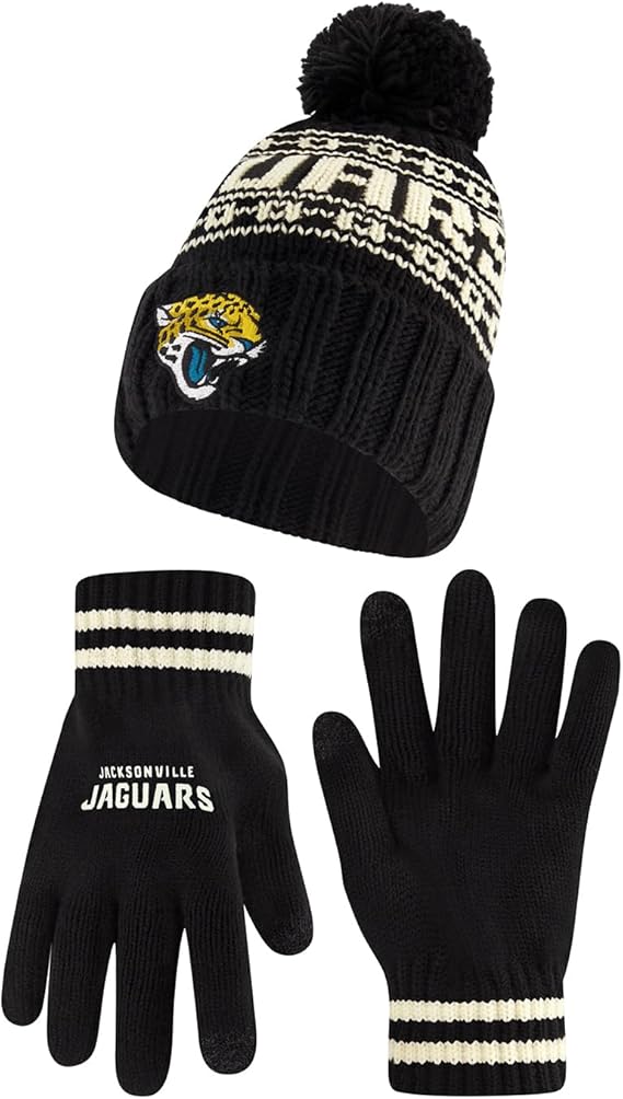 Ultra Game NFL Official Adults Super Soft Cable Knit Winter Beanie Knit Hat with Extra Warm Touch Screen Gloves, Jacksonville Jaguars, One Size|Jacksonville Jaguars