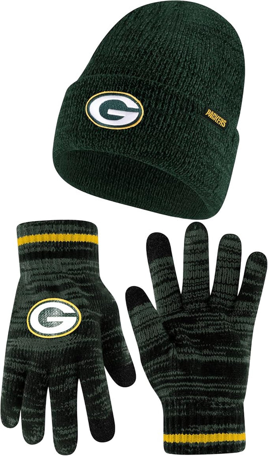 Ultra Game Adults Unisex NFL Official Super Soft Marl Knit Winter Beanie Knit Hat with Extra Warm Touch Screen Gloves|Green Bay Packers