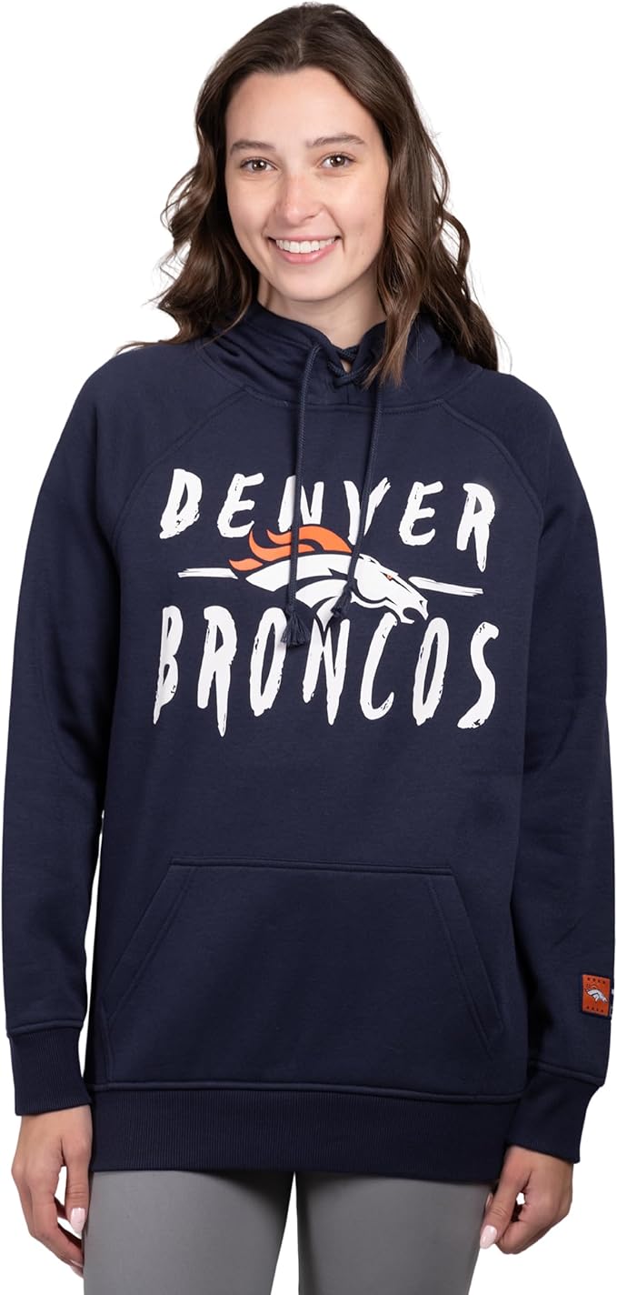 Ultra Game NFL Women's Official Super Soft Tie Neck Pullover Hoodie Sweatshirt, Denver Broncos, Team Color|Denver Broncos