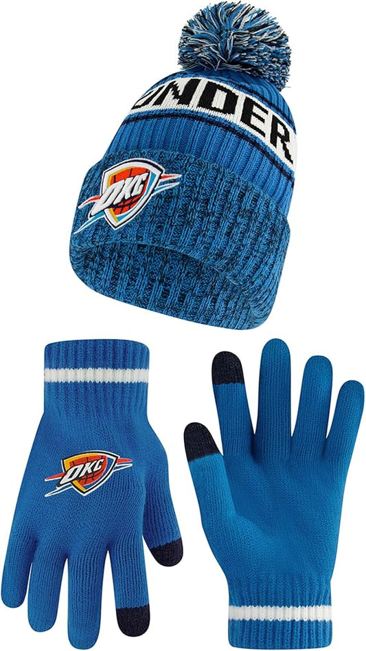 Ultra Game NBA Official Men’s Super Soft Winter Beanie Knit Hat With Extra Warm Touch Screen Gloves - Unisex, Oklahoma City Thunder, Team Color, 1SIZE|Oklahoma City Thunder